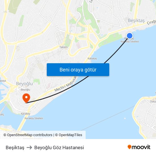 Beşiktaş to Beyoğlu Göz Hastanesi map