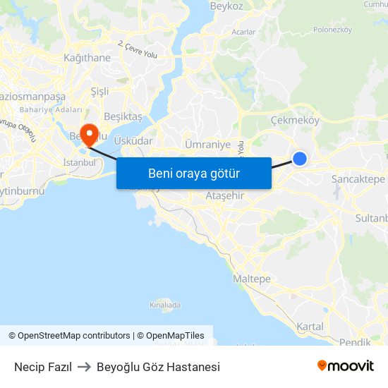 Necip Fazıl to Beyoğlu Göz Hastanesi map