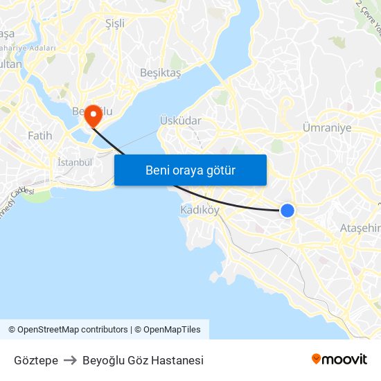 Göztepe to Beyoğlu Göz Hastanesi map