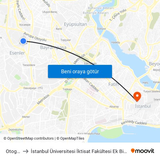 Otogar to İstanbul Üniversitesi İktisat Fakültesi Ek Bina 2 map