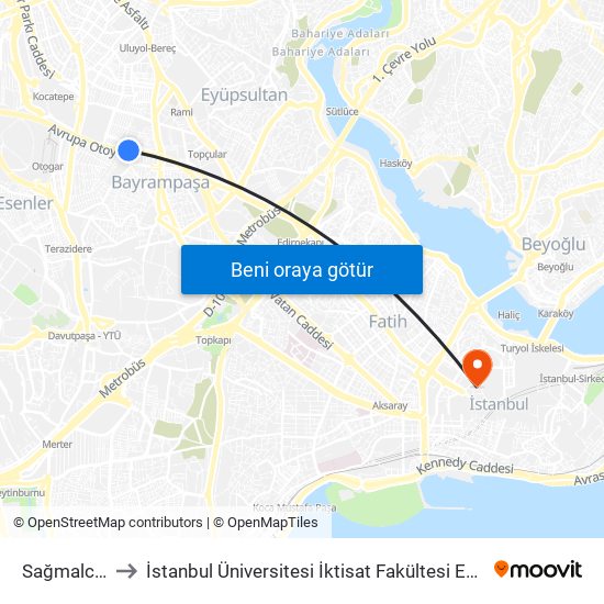 Sağmalcılar to İstanbul Üniversitesi İktisat Fakültesi Ek Bina 2 map