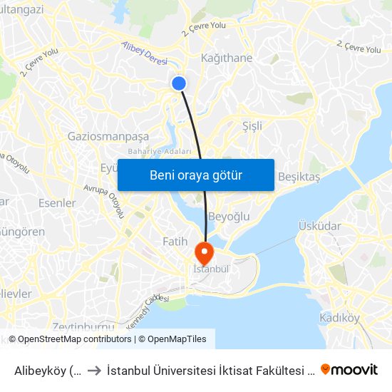 Alibeyköy (M7) to İstanbul Üniversitesi İktisat Fakültesi Ek Bina 2 map