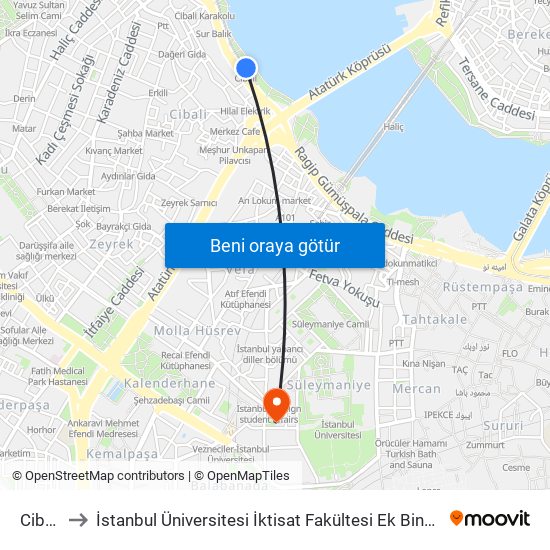 Cibali to İstanbul Üniversitesi İktisat Fakültesi Ek Bina 2 map