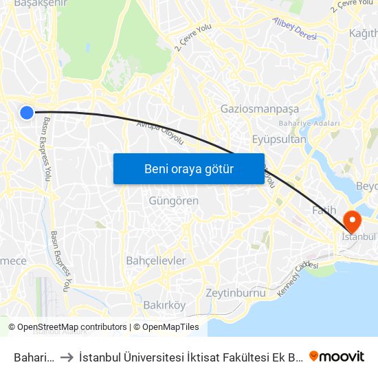 Bahariye to İstanbul Üniversitesi İktisat Fakültesi Ek Bina 2 map