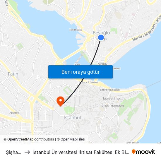 Şişhane to İstanbul Üniversitesi İktisat Fakültesi Ek Bina 2 map