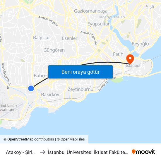 Ataköy - Şirinevler to İstanbul Üniversitesi İktisat Fakültesi Ek Bina 2 map