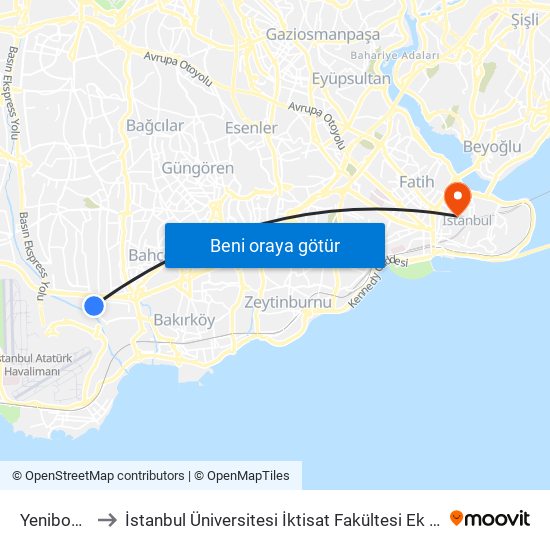 Yenibosna to İstanbul Üniversitesi İktisat Fakültesi Ek Bina 2 map