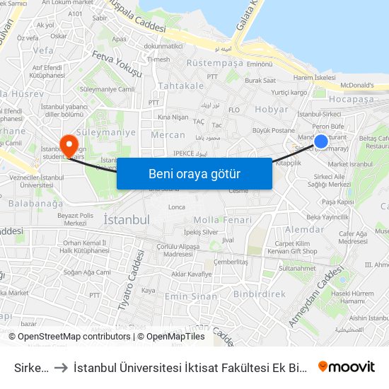 Sirkeci to İstanbul Üniversitesi İktisat Fakültesi Ek Bina 2 map