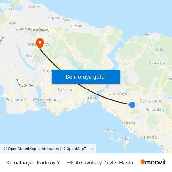Kemalpaşa - Kadıköy Yönü to Arnavutköy Devlet Hastanesi map