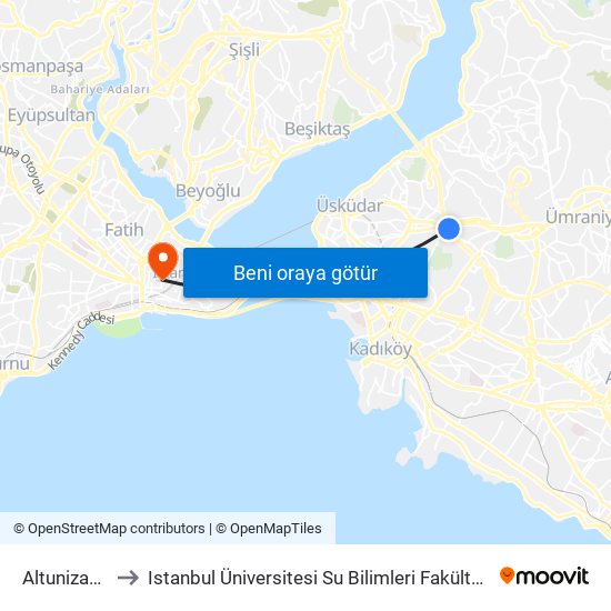 Altunizade to Istanbul Üniversitesi Su Bilimleri Fakültesi map