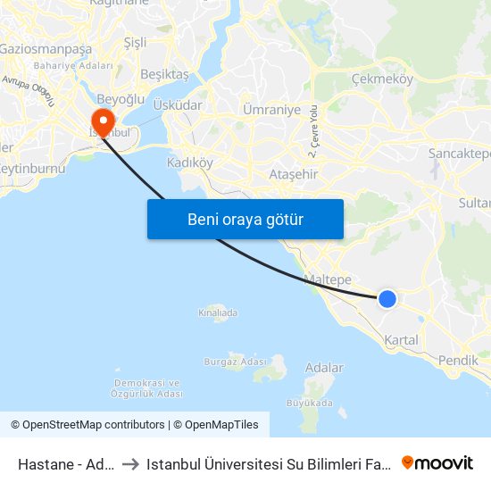 Hastane - Adliye to Istanbul Üniversitesi Su Bilimleri Fakültesi map