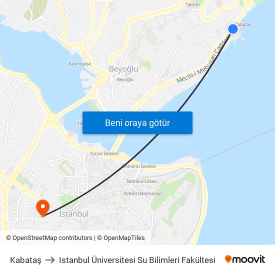Kabataş to Istanbul Üniversitesi Su Bilimleri Fakültesi map