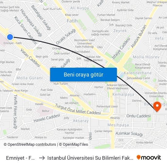 Emniyet - Fatih to Istanbul Üniversitesi Su Bilimleri Fakültesi map
