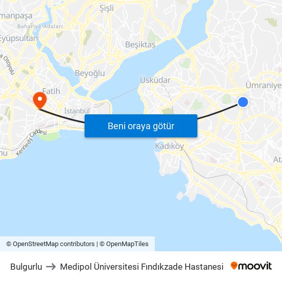 Bulgurlu to Medipol Üniversitesi Fındıkzade Hastanesi map