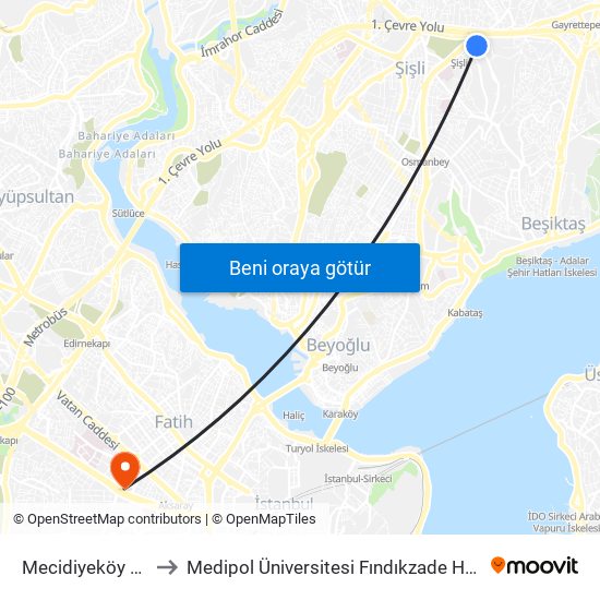 Mecidiyeköy (M7) to Medipol Üniversitesi Fındıkzade Hastanesi map