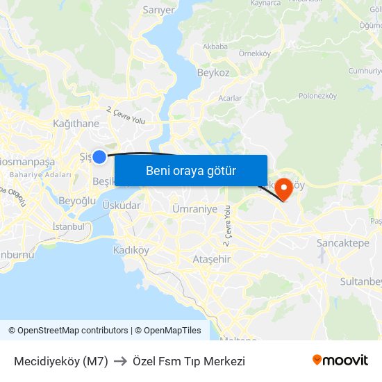 Mecidiyeköy (M7) to Özel Fsm Tıp Merkezi map