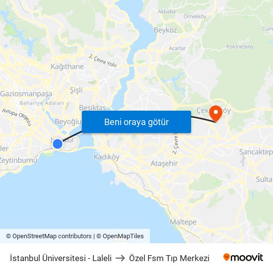 İstanbul Üniversitesi - Laleli to Özel Fsm Tıp Merkezi map