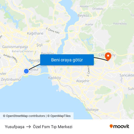 Yusufpaşa to Özel Fsm Tıp Merkezi map