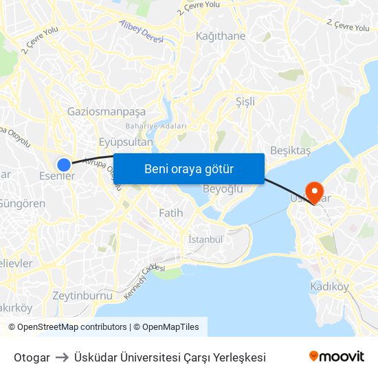 Otogar to Üsküdar Üniversitesi Çarşı Yerleşkesi map