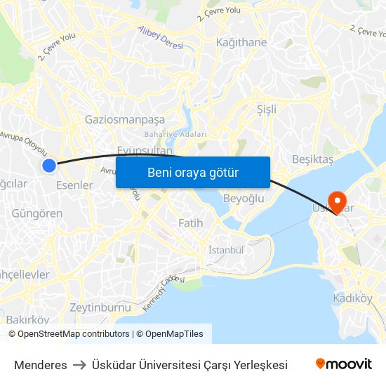 Menderes to Üsküdar Üniversitesi Çarşı Yerleşkesi map