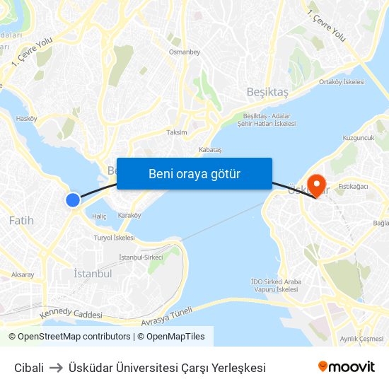 Cibali to Üsküdar Üniversitesi Çarşı Yerleşkesi map