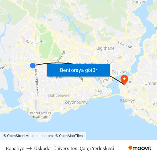 Bahariye to Üsküdar Üniversitesi Çarşı Yerleşkesi map