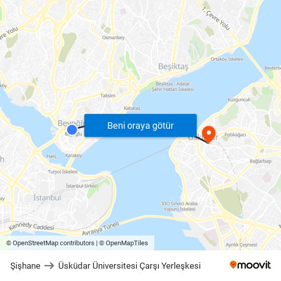 Şişhane to Üsküdar Üniversitesi Çarşı Yerleşkesi map