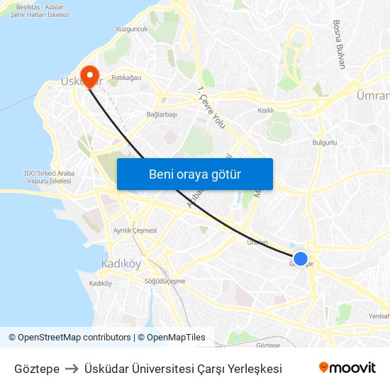 Göztepe to Üsküdar Üniversitesi Çarşı Yerleşkesi map