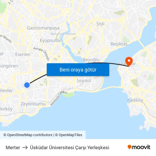 Merter to Üsküdar Üniversitesi Çarşı Yerleşkesi map