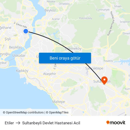 Etiler to Sultanbeyli Devlet Hastanesi Acil map