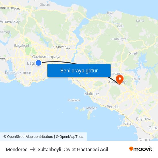 Menderes to Sultanbeyli Devlet Hastanesi Acil map