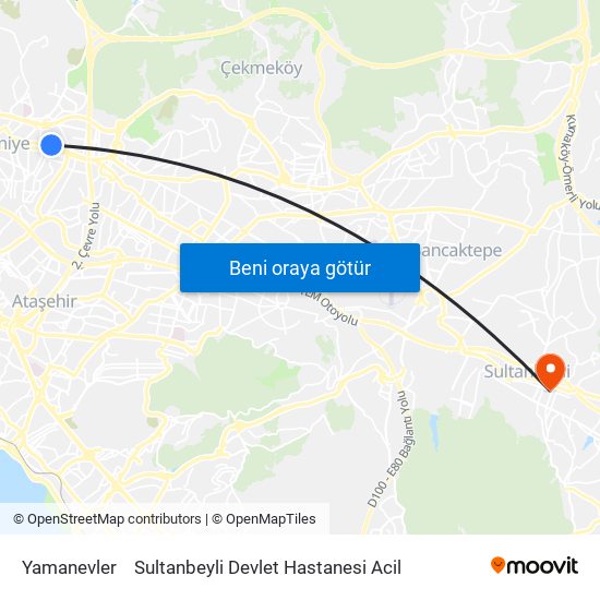 Yamanevler to Sultanbeyli Devlet Hastanesi Acil map