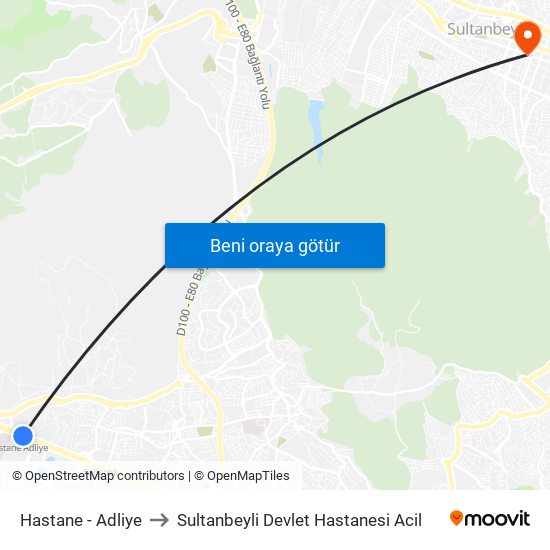 Hastane - Adliye to Sultanbeyli Devlet Hastanesi Acil map