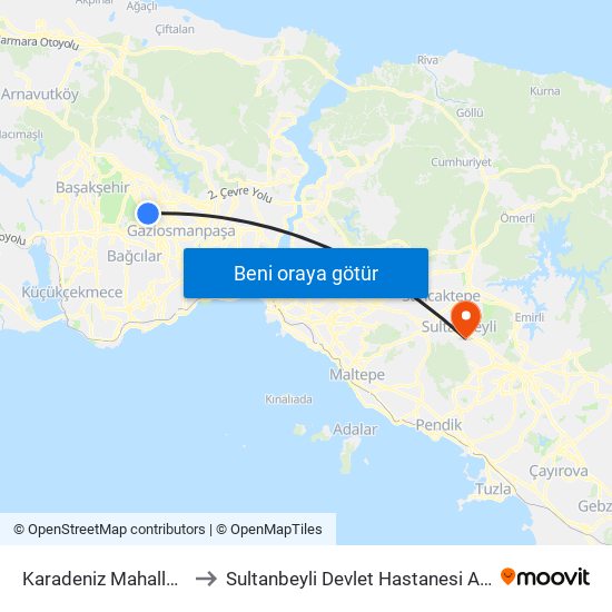 Karadeniz Mahallesi to Sultanbeyli Devlet Hastanesi Acil map