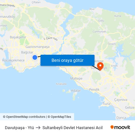 Davutpaşa - Ytü to Sultanbeyli Devlet Hastanesi Acil map