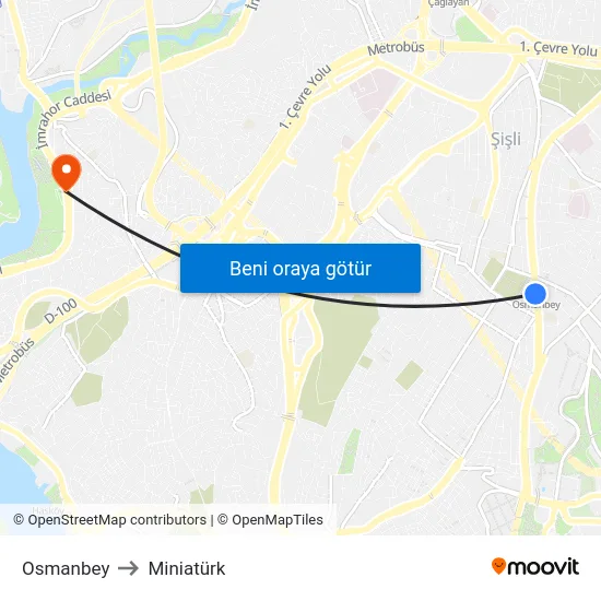 Osmanbey to Miniatürk map