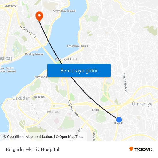 Bulgurlu to Liv Hospital map