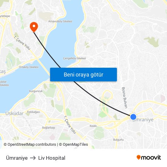 Ümraniye to Liv Hospital map