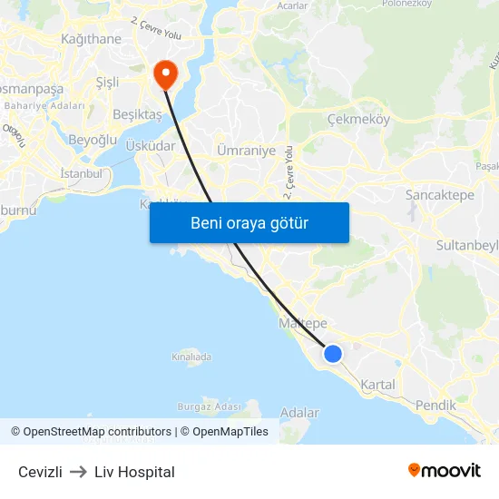 Cevizli to Liv Hospital map