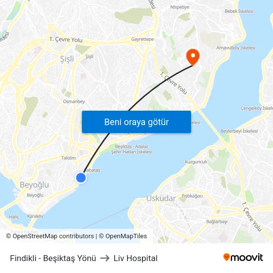 Fındıklı - Beşiktaş Yönü to Liv Hospital map