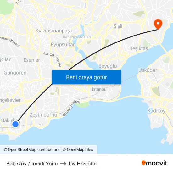 Bakırköy / İncirli Yönü to Liv Hospital map