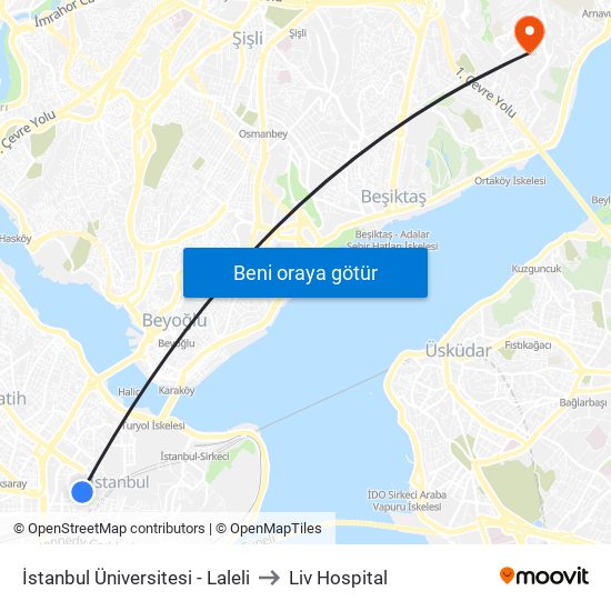 İstanbul Üniversitesi - Laleli to Liv Hospital map