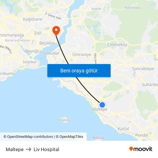 Maltepe to Liv Hospital map