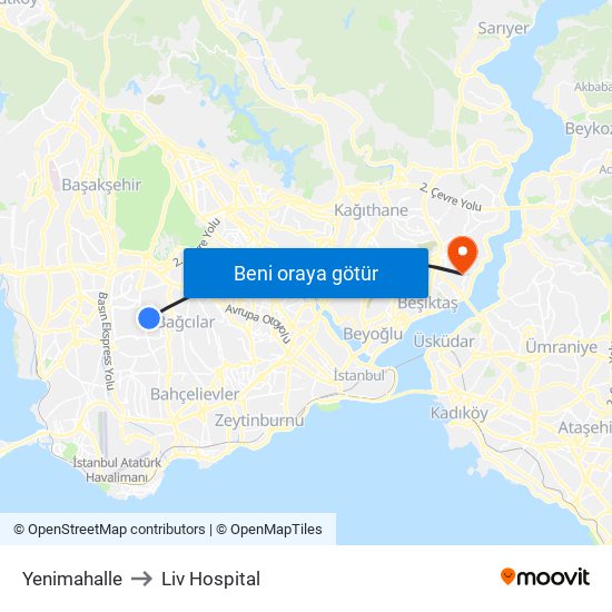 Yenimahalle to Liv Hospital map