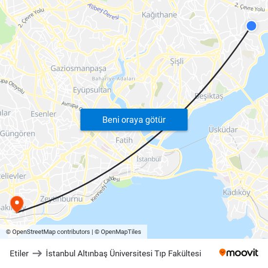 Etiler to İstanbul Altınbaş Üniversitesi Tıp Fakültesi map