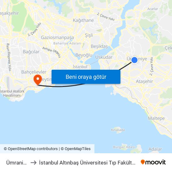 Ümraniye to İstanbul Altınbaş Üniversitesi Tıp Fakültesi map