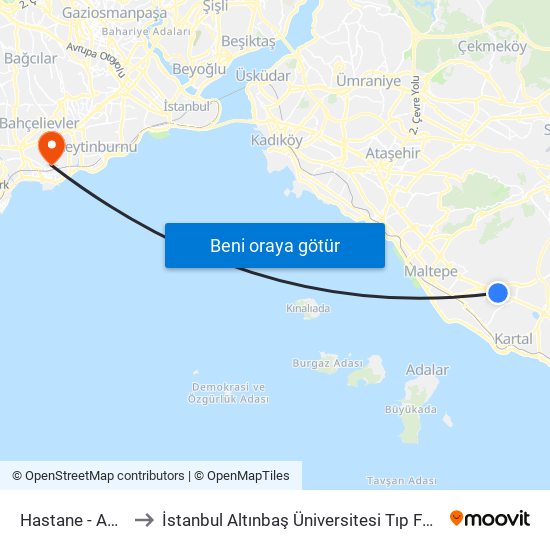 Hastane - Adliye to İstanbul Altınbaş Üniversitesi Tıp Fakültesi map