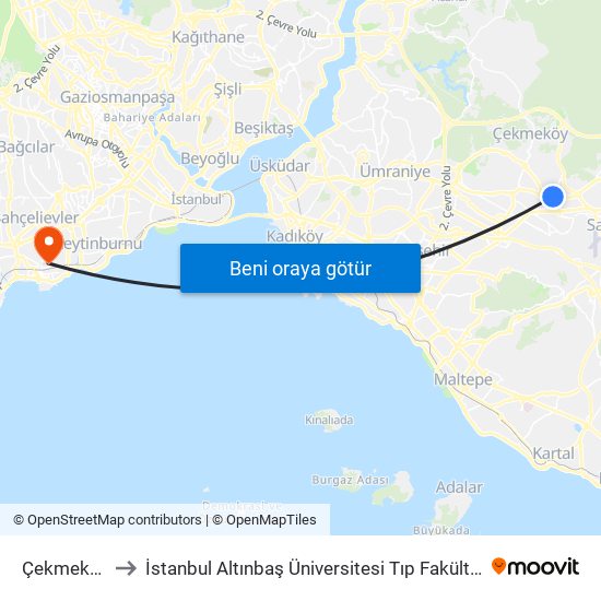 Çekmeköy to İstanbul Altınbaş Üniversitesi Tıp Fakültesi map