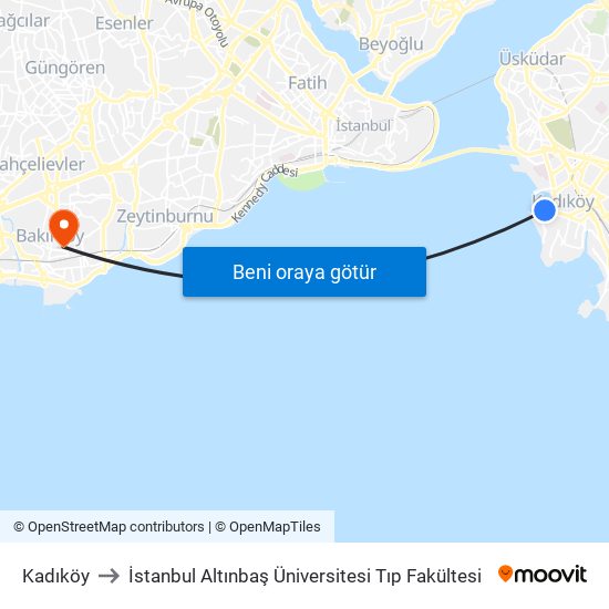 Kadıköy to İstanbul Altınbaş Üniversitesi Tıp Fakültesi map