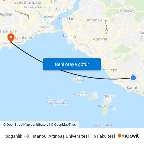 Soğanlık to İstanbul Altınbaş Üniversitesi Tıp Fakültesi map